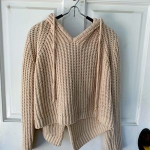 Cropped Cable Knit Hoodie